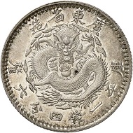 Lot 165: China. Kwangtung Province. 20 cents (4 mace) no date (1889). Very rare. Almost FDC. Estimate: 10,000,- euros. Hammer price: 22,000,- euros.