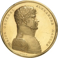 Lot 214: USA. Congressional Gold Medal for Alexander Macomb (1782-1841). Unique, of outstanding historical importance. Extremely fine to FDC. Estimate: 150,000,- euros. Hammer price: 200,000,- euros.