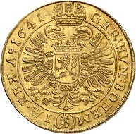 Lot 238: Holy Roman Empire. Ferdinand III. 5 ducats 1641, Prague. Very rare. Extremely fine. Estimate: 20,000,- euros. Hammer price: 110,000,- euros.
