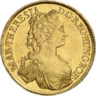 Lot 277: Holy Roman Empire. Maria Theresia. 5 ducats 1743, Vienna. Very rare. Extremely fine. Estimate: 7,500,- euros. Hammer price: 80,000,- euros.