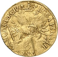Lot 599: Russia. Peter I. Ducat 1701, Moscow, Kadashevsky Mint. Very rare. Almost very fine. Estimate: 25,000,- euros. Hammer price: 70,000,- euros.