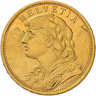 4893: Switzerland, Confederation. 20 Franks 1897 B. Pattern. Of the highest rarity. FDC. Estimate: 75,000 CHF. Result: 125,000 CHF.