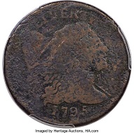 1795 1C Reeded Edge, S-79, B-9, Low R.7, PCGS Genuine. Realized: 192,000 USD.