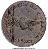 1792 P10C Disme, Judd-10, Pollock-11, High R.6 AU50 PCGS. Realized: 180,000 USD.