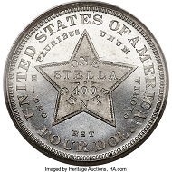 1879 $4 Flowing Hair Four Dollar, Judd-1637, Pollock-1835, High R.7, PR67 PCGS. CAC. Realized: 120,000 USD.