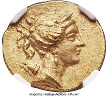 IONIA. Ephesus. Ca. 133-88 BC. AV stater (20mm, 8.43 gm, 12h). NGC MS 5/5-3/5. Realized: 18,000 USD.