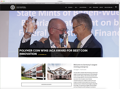 Screenshot of the new website of the State Mints of Baden-Wuerttemberg.