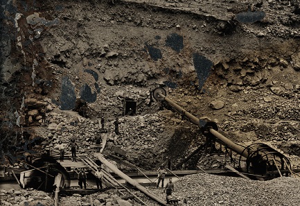 Unknown photographer. Outdoor view of a mining operation. c. 1856. Ambrotype. 1/4 plate (8.3 x 10.8 cm).