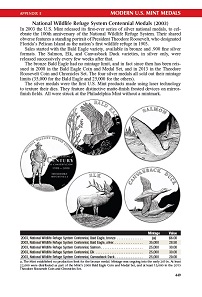 Red Book 2019, p. 449. Modern US Mint medals such as the National Wildlife Refuge System centennial medals.