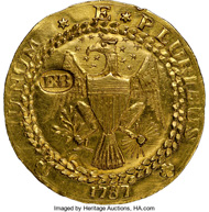 This is the finest certified 1787 New York Brasher Doubloon, the first gold coin struck in the United States. Heritage Auctions sold it for more than $5 million setting one of the highest prices ever reported for an American coin and making it the most valuable single item sold in company history.