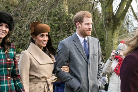 Prince Harry and Meghan Markle with other members of the Royal family going to church at Sandringham on Christmas Day 2017. Photo: Mark Jones / CC BY 2.0