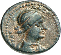 No. 160. Cleopatra and Mark Antony. Bronze. 21 ( = 32/1 BC), Chalcis at the Anti-Lebanon Mountains. Rare. Slightly orange-colored sand patina. Extremely fine. Estimate: 850 euros.