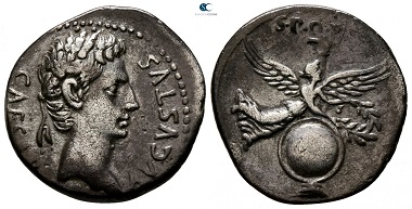 Augustus, 27 BC-AD 14. Denarius, circa 19/8 BC, Spanish mint (Caesaraugusta?). Very fine.