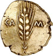 No. 1719: Catuvellauni and Trinovantes (Britain). Cunobeline, 8-41 AD. Gold stater. 20-41. Camulodunum (= Colchester). Very rare variety. Extremely fine. From Dr W. R. collection. Estimate: 2,500 euros.