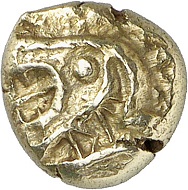 No. 2321: Ionia. Electrum hecte (1/6 stater), 7th / 6th cent. Very rare. Extremely fine. From Eberhard Link collection. Estimate: 600 euros.