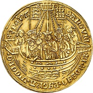 No. 3724: Cologne. Gold strike of 4 gold gulden from the dies of the dreikönigstaler n.d. (ca 1620). Extremely rare. Very fine. From Bankhaus Sal. Oppenheim collection. Estimate: 50,000 euros.