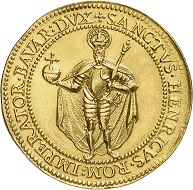 No. 7702: Bavaria. Maximilian I, 1598-1651. 8 ducats 1598, Munich, on the occasion of his homage. Very rare. Extremely fine. Collection of Bavarian gold rarities. Estimate: 30,000 euros.