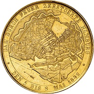 No. 8044: Hamburg. Gold medal 1842, unsigned, G. Loos workshop. Probably the only example on the market. Extremely fine. Estimate: 20,000 euros.