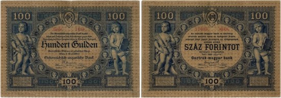 Lot 5310. Österreichisch-Ungarische Bank, 100 guldens/forints 1880 // Lot 5314. 100 kronen/corona 1902.