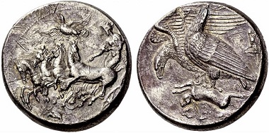 This decadrachm from Akragas may well be the most expensive Greek coin. From Numismatica Ars Classica NAC AG Auction 66 (2012), No. 6. Photo: Numismatica Ars Classica NAC AG.