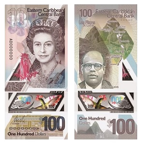 The new $50 and $100 banknotes issued by the ECCB. Image: Eastern Caribbean Central Bank.