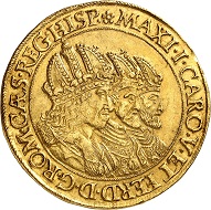 No. 129: Holy Roman Empire. Rudolph II, 1576-1612, or Mathias II, 1612-1619. 10 ducats, undated, Prague. Extremely fine. Starting price: 150,000 CHF.