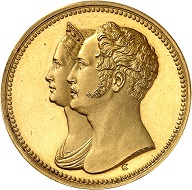No. 528: Russia. Nicholas I, 1825-1855. 10 rubel 1836, St Petersburg. Essay in gold made by Gube. From the Great Duke G. Mikhailovich Collection, from the Count Hutten-Czapski Collection. A unique essay of a stunning coin that was never issued, with exceptional provenance. Extremely fine. Starting price: 200,000 CHF.