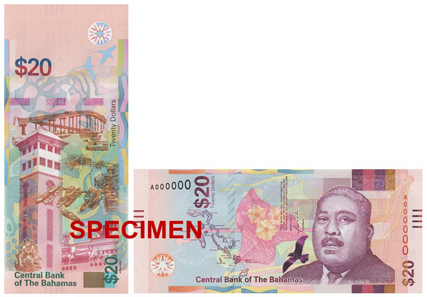 The new 20 Dollar banknote features the first Bahamian Governor-General, Sir Milo B. Butler. Photo: Central Bank of the Bahamas.