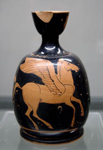 Pegasus depicted on an Attic lekythos, 480 – 460 BC, exhibited at Staatliche Antikensammlungen München.
