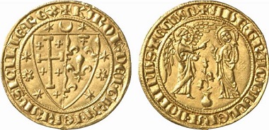Charles I of Anjou. Saluto d’oro. Annunciation scene. Purchased in 1965 – the first coin of the de Wit Collection.