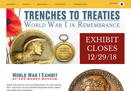 The World War I exhibit shows coins and paper money from combatant nations.