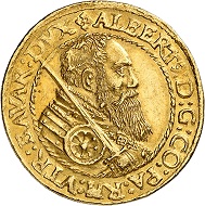 No. 13: Bavaria. Albert V, 1550-1579. 2 ducats,1565, Munich. Very rare. Extremely fine to FDC. Estimate: 50,000 euros.