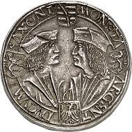 No. 378: Saxony. Frederick III the Wise, George and John, 1500-1507. Thick triple guldengroschen n.d., Annaberg. Likely the only known specimen available. Miniscule collector’s mark on the edge, small pierced mark and small graffiti. Very fine to FDC. Estimate: 75,000 euros.