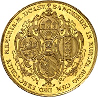 No. 223: Hamburg. Bankportugalöser worth 10 ducats 1665. Very fine. Almost FDC. Estimate: 20,000 euros.
