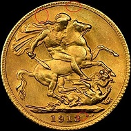 Counterfeit 1913 Great Britain Sovereign No. 1.