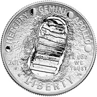 The silver U.S. Apollo 11 50th Anniversary Half Dollar is available in proof and uncirculated quality.