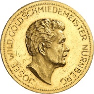 Josef Wild. 100 gold marks 1927. Presumably the third known specimen. Extremely fine. Price estimate: 5,000.- euros. From Künker auction 321 (15 March, 2019), No. 6820.
