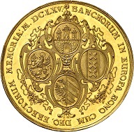 No. 223: Hamburg. Bankportugalöser worth 10 ducats 1665. Very fine. Almost FDC. Estimate: 20,000 euros. Price realized: 60,000 euros.