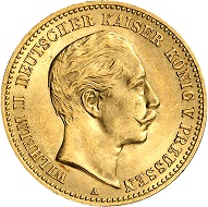 No. 496: German Empire. Prussia. William II, 1888-1918. 10 marks 1889 A. Very rare. Almost FDC. Estimate: 7,500 euros. Price realized: 15,500 euros.