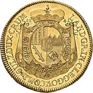 No. 555: Schwarzenberg. Josef Adam, 1732-1782. 10 ducats 1741, Vienna. Extremely rare. Extremely fine: Estimate: 20,000 euros. Price realized: 97,500 euros.