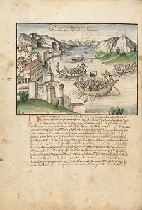 War at Lake Zurich, 1444. From the Swiss Chronicle (Eidgenössische Chronik), which was compiled by Werner Schodoler between 1510 and 1535. Photo: Municipal archives, Bremgarten.