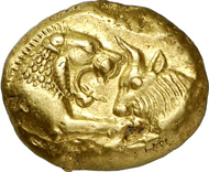 No. 366: CROESUS, 561-546 (Lydia). Heavy stater, Sardeis. Carradice 1. Roses 660. Rare. FDC. Estimate: 45,000 EUR. Final Price: 63,250 EUR.