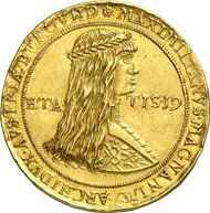 No. 8038: HOLY ROMAN EMPIRE. Maximilian I. (1490-1519). 7 ducats undated (posthumous stamping around 1563). Egg S. 44. Fb. 13 a (