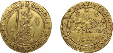 1016. Charles I, 1625-1649, Gold Triple Unite, 1642. Realized: $87,750.