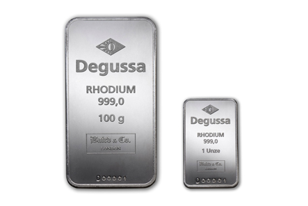 Die beiden neuen Rhodiumbarren der Degussa Goldhandel GmbH