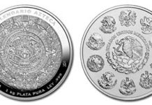 Aztec God and jaguars – The Aztec calendar on a 2011 Mexican 1 kg silver coin