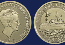 Danish coin on ferry Kong Frederik IX