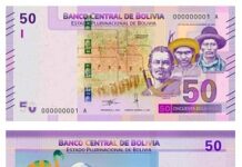 Issue of New 50 Boliviano Banknote
