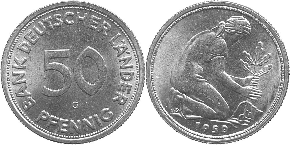 Foto 10 Fehlpragung 50 Pfennig Bank Deutscher Lander 1950 G Wikimedia Commons Gemeinfrei Autor Raphael Coinsweekly
