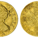 06Lot 165 – An Extremely Rare Queen Anne, Guinea, 1708, struck from gold supplied by the Royal African Company and signed with the Elephant and Castle (£24,000)